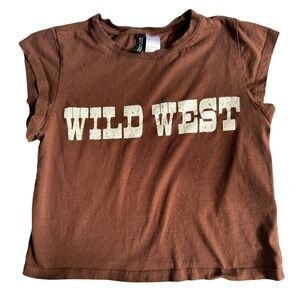 Wild West Brown Festival Crop‎ Top T Shirt Womens Small Cowgirl Western